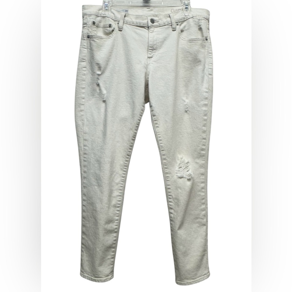 Gap Girlfriend Denim Cropped Jeans Women's Size 31/ 12 R Distressed Cream